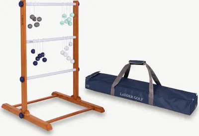 Produktbild von Profi Original 2025 Leiterspiel – hochwertiges Leiterspiel-Wurfspiel – mit offiziellen Golfbolas (dunkelblau und weiß) – inklusive luxuriöser Tragetasche