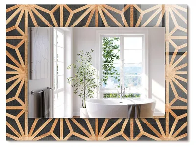 Produktbild von Geometrisches Muster aus Holz – Rechteckiger Spiegel mit Druck 80x60 cm – Modern - Dekorativ für die Wand