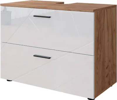 Produktbild von Waschbeckenunterschrank Vicco Irma Weiß Hochglanz/Goldkraft Eiche 80 x 58.6 cm, Model 40513