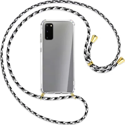 Produktbild von Handykette Backcover-Schutzhülle mit Band (Metall goldfarben) für Samsung Galaxy S20 (G980) - schwarz/grau/weiß