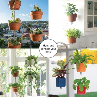 Image de Deux jardinières suspendues, en acier inoxydable, avec système de drainage, pour intérieur et extérieur