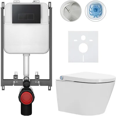 Obrázok produktu pre Zavesené WC s bidetom Cronus Standard – biela, lesklá – ovládacie tlačidlo Prime/Modulo, čierna – na murovanie – 59,3 x 38,4 cm