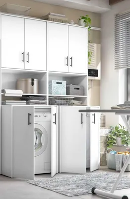 Produktbild von Waschmaschinenumbauschrank >Laundry< (4er-Set) in Weiß - 146x206x67 (BxHxT)
