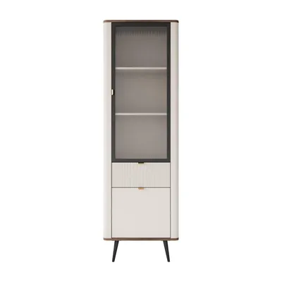 Produktbild von Schmale Vitrine AUTUMN 1D1S1W mit Schublade, Kaschmir / Nussbaum