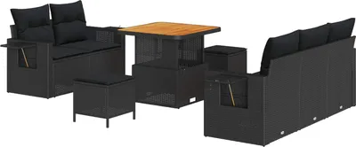 Produktbild von "WINTER SALE" Gartensofa Set - Balkonmöbel/Loungeset - elegantes Design - mit Kissen 10 pcs Schwarz Poly-Rattan - 204x179x85cm - Gartensofas NeuMöbel569865
