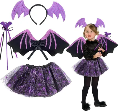 Produktbild von Badeanzug Fledermaus Kostüm-Set 4-teilig für Mädchen für Halloween 3-8 Jahre