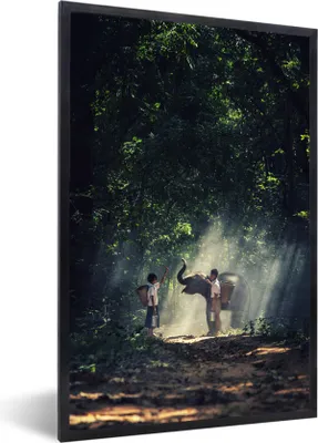 Produktbild von MuchoWow® MuchoWow® Gerahmtes Poster Elefant - Wald - Kinder 60x90 cm - Poster mit zchwarzem Bilderrahmen - Kunst