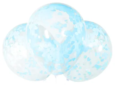 Produktbild von 5 Transparente Latexballons mit blauen Herz-Konfetti 40 cm Babyparty Deko -