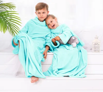 Zdjęcie produktu dla Koc z rękawami LAZY KIDS 90x105 turkusowy DecoKing