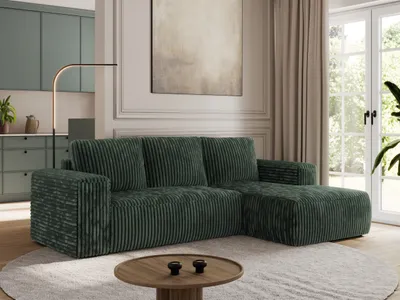 Produktbild von MKS MEBLE Sofa mit Schlaffunktion - Ecksofa mit Schlaffunktion und Bettkasten - Sofa 3 Sitzer - Schlafsofa - Couch - Schlafsofa mit Bettkasten - Trentino L - Grün Cord - Rechts