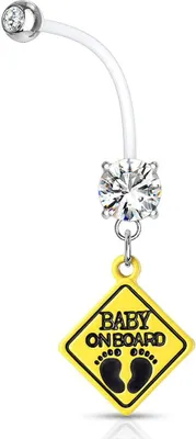 Produktbild von Schwangerschaftspiercing Bio Flex flexibler Kunststoff kürzbar Baby on Board Zirkonia Kristall Bauchnabel-Piercing Autiga® klar