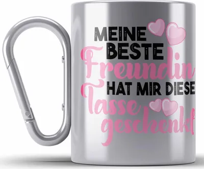 Produktbild von Trendation - Unbiologische Schwester Edelstahl Tasse Karabiner Geschenk Beste Freundin Geburtstag Lustig Freundinnen Spruch Becher Beste Freundinnen (Silber)