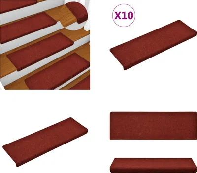 Image de vidaXL Tapis d'escalier 10 pcs. Bordeaux rouge 65x21x4 cm aiguilleté - Tapis de marche - Tapis d'escalier - Tapis de marche d'escalier