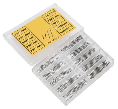 Zdjęcie produktu dla Allecto - Zestaw kołków do montażu bransolety zegarkowej - Narzędzie do montażu bransolet zegarkowych - Srebrne - Przeznaczone dla zegarmistrzów - 24 sztuki do napraw