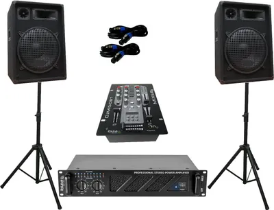 Produktbild von PA Party DJ Disco Lautsprecher Boxen 3 Wege Verstärker BT Mixer Stativ 1680 Watt