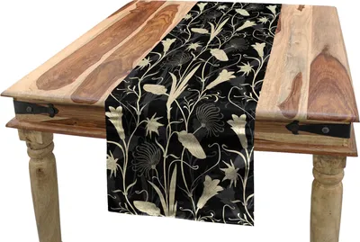 Produktbild von ABAKUHAUS Jugendstil Tischläufer, Mutter Natur Blüten, Esszimmer Küche Rechteckiger Dekorativer Tischläufer, 40 x 180 cm, Schwarz und Elfenbein