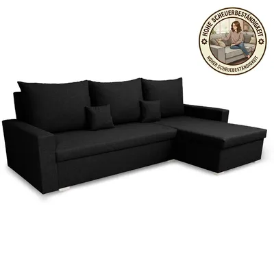 Produktbild von KomfortWelt24 Ecksofa mit Schlaffunktion und praktischem Bettkasten - Bequemer Eckcouch 216x134 cm L-Form MONDO Schwarz