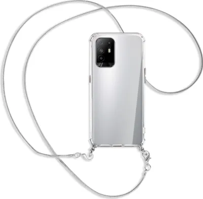 Produktbild von Handykette Backcover-Schutzhülle mit Band (Metall silberfarben) für Oppo A94 5G / F19 Pro+ 5G - silberfarbene Kette Snake