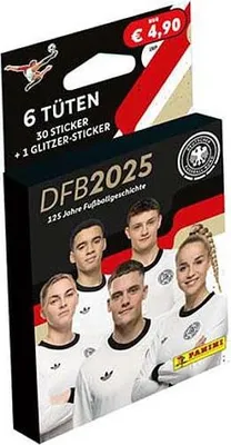 Produktbild von Panini DFB 2025 - 125 Jahre Fußballgeschichte Sticker | Eco-Blister | 6 Tüten + 1 Special-Sticker + Heartforcards® Versandschutz