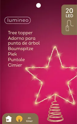 Obrázek produktu pro LED hvězda na vánoční stromek s časovačem 27cm kovová zlatá / klasická teplá