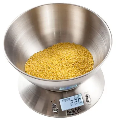 Zdjęcie produktu dla Adler AD 3166, Elektroniczna waga kuchenna, 5 kg, 1 g, Stal nierdzewna, Biały, Stal nierdzewna, Blat