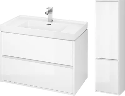 Produktbild von BADLAND Badmöbel Set CREA 80 Waschbecken-Unterschrank mit Hochschrank 140x40x25, 2-Türen, Weiß