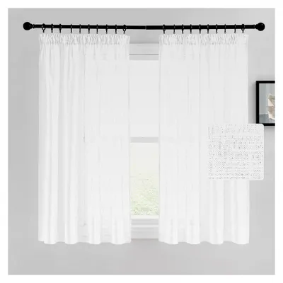 Produktbild von Vorhang in Leinenoptik Kurz mit Kräuselband 2er Set H 145 x B 140 cm Weiße halbtransparente Gardinen für Schienensystem im Landhausstil