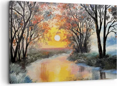 Produktbild von Bild auf Leinwand - Leinwandbild - Einteilig - Fluss Sonne Bäume - 120x80cm - Wand Bild - Wanddeko - Wandbilder - Leinwanddruck - Bilder - Wanddekoration - Leinwand bilder - Wandbild - AA120x80-4190