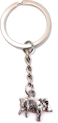 Produktbild von Onwomania Schlüsselanhänger Keychain Silber Metall Schwein Bauernhof Tier Glücksschwein