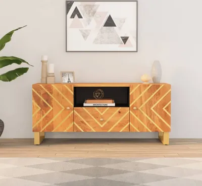 Immagine prodotto di Maison Exclusive - Mobile TV in legno massello di mango, colore marrone e nero, dimensioni 105x33,5x46 cm