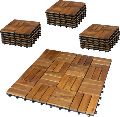 Produktbild von BigDean 33er Pack Holzfliesen für Balkon 30x30 cm - 3 Quadratmeter - aus Akazien-Holz - Bodenbelag Holzboden Klicksystem Balkonfliesen Klickfliesen