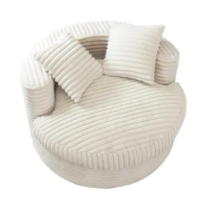 Immagine prodotto di Poltrona moderna in velluto a coste con due cuscini, sfoderabile per la pulizia, tessuto in velluto, 120 x 120 x70 cm, beige, divano angolare per soggiorno e camera da letto