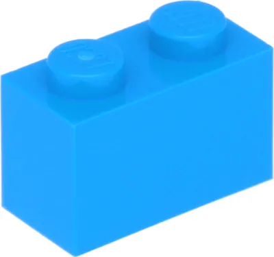 A single blue LEGO brick is shown against a white background.