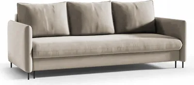 A beige sofa with three back cushions and a single seat cushion, shown from a front-side angle on a white background.