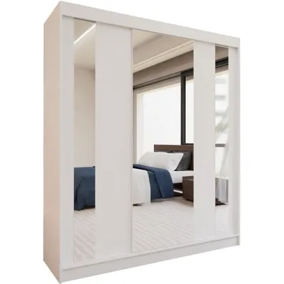 Image de BEAUTYSOFA Armoire à portes coulissantes GAJA 180 cm - Armoire à tiroirs et miroir (blanc)