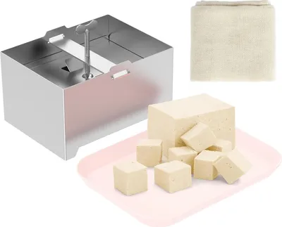 Produktbild von Tofupresse, Käsepresse aus Edelstahl 304, verstellbarer Paneer-Maker mit Abflussloch und Tropfschale, 16 x 12 x 9 cm, Form für hausgemachten festen Tofu