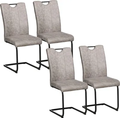 Image de HOMCOM Lot de 4 chaises de salle à manger revêtement microfibre avec pieds luge en acier et poignée chaise de cuisine avec dossier gris