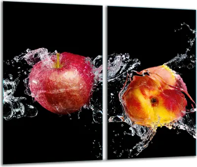 Produktbild von Herdabdeckplatten 2 teilig 30x52 Glaskeramikfeld Abdeckung Glas Apfel