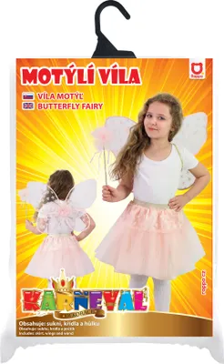 Productafbeelding van Kinderkostuum: roze tutu-rok met bloemenprint, fee met toverstaf en vleugels (artikelnummer: 8590687220416)