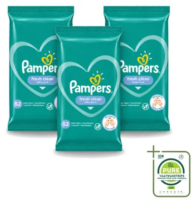 Imagen del producto de 3 paquetes grandes de toallitas húmedas Pampers Fresh Clean