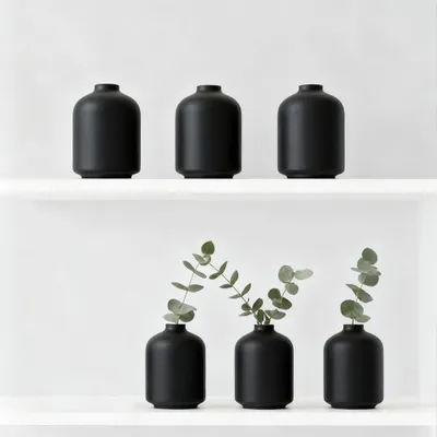 6er-Set mattschwarze Keramik-Knospenvasen, 9,8 cm, Boho-Stil