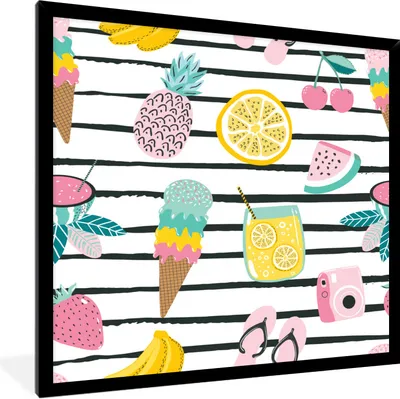 Produktbild von MuchoWow® Gerahmtes Poster Sommer - Elemente - Pastell 40x40 cm - Poster mit Schwarzem Bilderrahmen Wandposter Rahmen Foto Bilder - Mit Rahmen - Wanddekoration Schlafzimmer