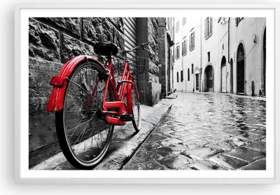Produktbild von Gerahmtes Poster - Weißer Rahmen - Straße Fahrrad Kopfsteinpflaster Gebäude - 91,5x61 cm - Wand Bild - Wanddeko - Wandbilder - Wandposter - Bilderrahmen - Bilder - Kunstdruck - P2WAA91x61-3186