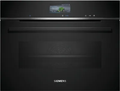 Siemens iQ700, Einbau-Kompaktdampfbackofen, 60 x 45 cm, Schwarz, Edelstahl CS736G1B1 Frontansicht geschlossen