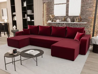 Image de CANAPE HEWLET U BIS Itaka 34 rouge foncé avec fonction sommeil Canapé en forme de U avec coffre de rangement Canapé de salon Canapé-lit Coffre de rangement Canapé-lit