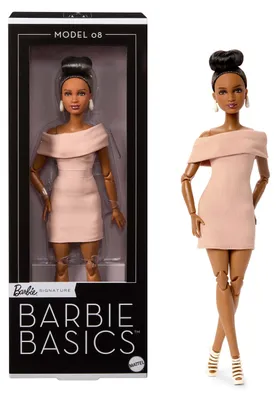 Produktbild von Barbie Signature Basics-Sammelpuppe, Modell 8 mit brünetten Haaren, braunem Kleid und Riemchen-Absatzschuhen, Modepuppe, Weiblich, 6 Jahr(e), Junge/Mädchen, 320 mm, Mehrfarbig