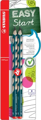 Zdjęcie produktu dla Ergonomiczny trójkątny ołówek dla praworęcznych - STABILO EASYgraph w kolorze benzynowym - opakowanie 2 sztuki - twardość B
