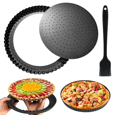 Quicheform 28 cm, perforiert, mit Hebeboden, Antihaft, Karbonstahl, schwarz