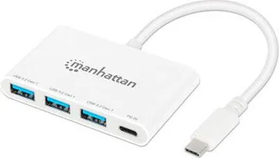Obrázek produktu pro Manhattan 168434, USB 3.2 Gen 1 (3.1 Gen 1) Type-C, USB 3.2 Gen 1 (3.1 Gen 1) Type-A, USB 3.2 Gen 1 (3.1 Gen 1) Type-C, 5000 Mbit/s, Bílá, ABS (akrylonitril-butadien-styren), 100 W