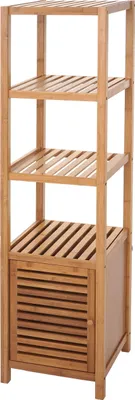 Produktbild von Badregal HWC-B18, Badezimmer Badschrank Standregal mit Tür, Bambus 140x36x34cm